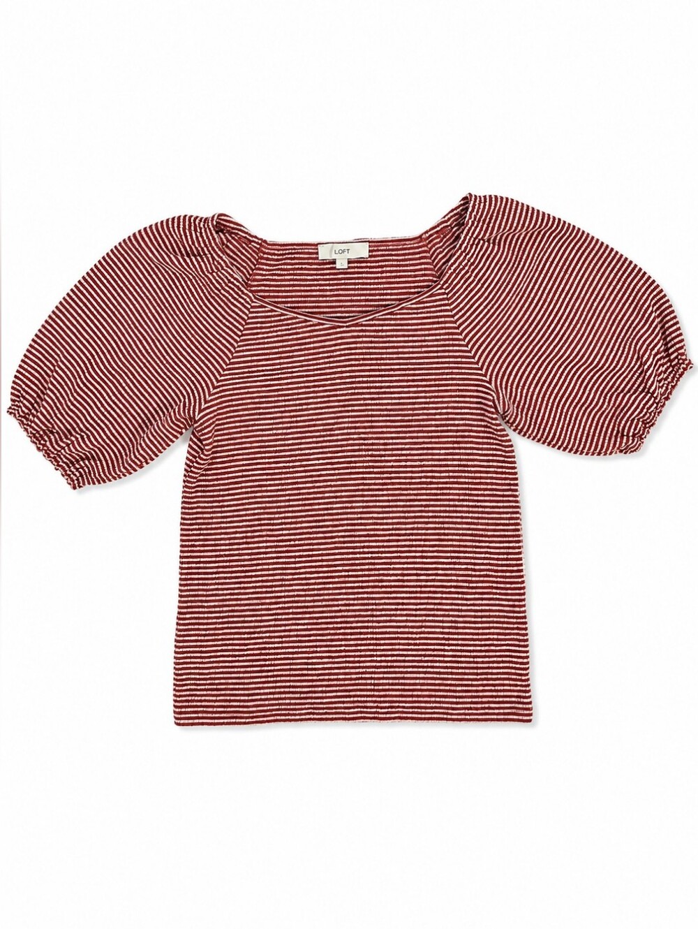 LOFT Rust and White Striped Square-Neck Top